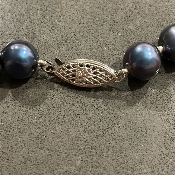 Blue Gray Pearl Necklace with 925 Silver Fish Hook Clasp - Picture 7 of 17